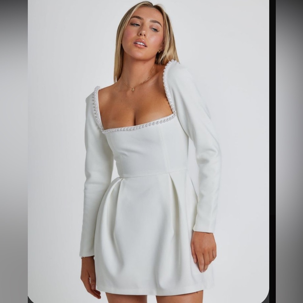 ODD MUSE— White The Ultimate Muse Pearl Dress -Square neck embellished dress - Picture 2 of 11